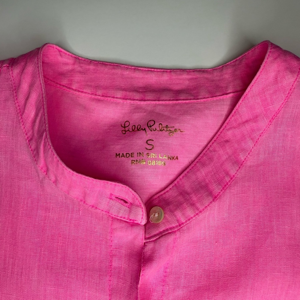 Lilly Pulitzer Briette Hot Pink Isle Ruffle Sleeve 100% Linen Top, SMALL - Picture 12 of 17